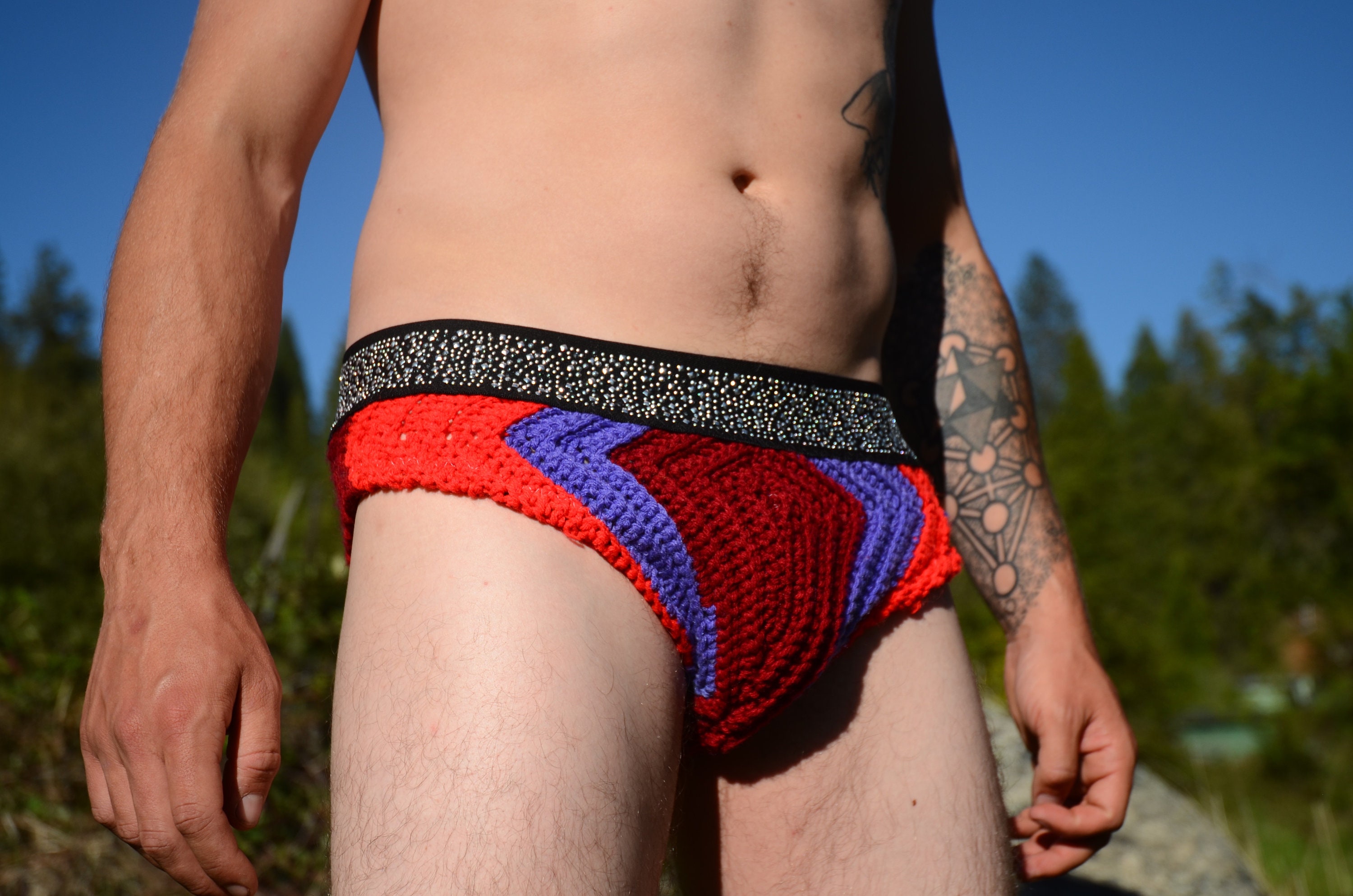Crochet Underwear Purple Red and Black Sparkles