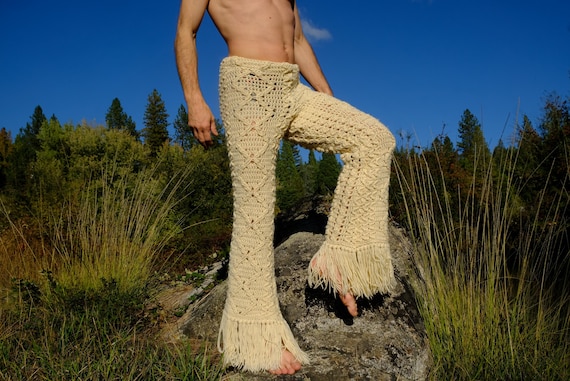 Crochet Pants White Popcorns and Fringe M