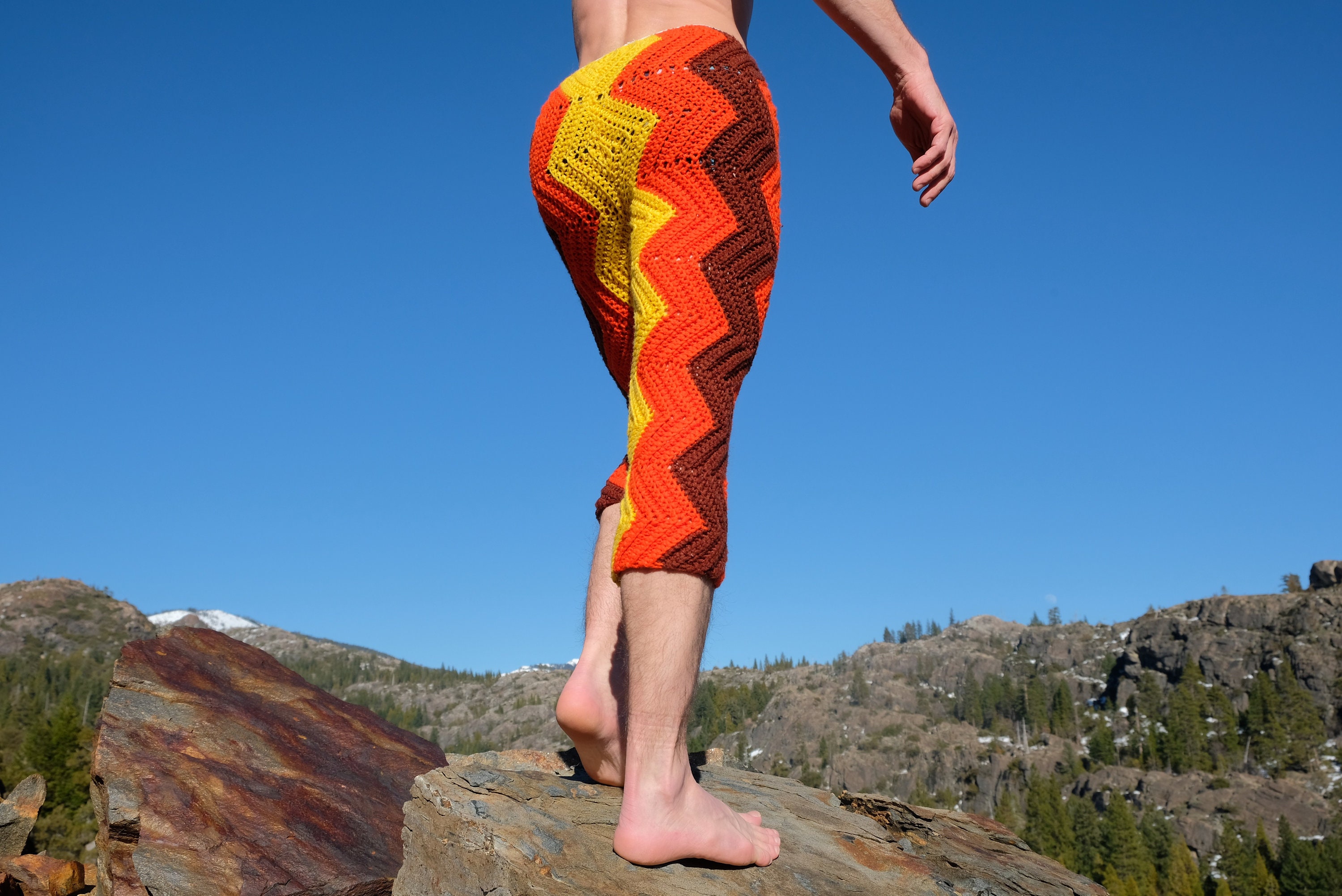 Crochet Pants Orange Yellow 3/4 Length S/M