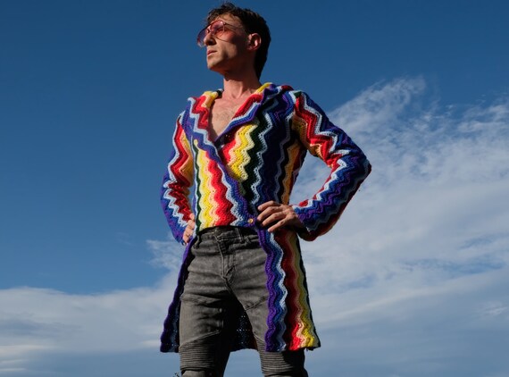 Crochet Tuxedo Riding Coat Rainbow Chevrons M