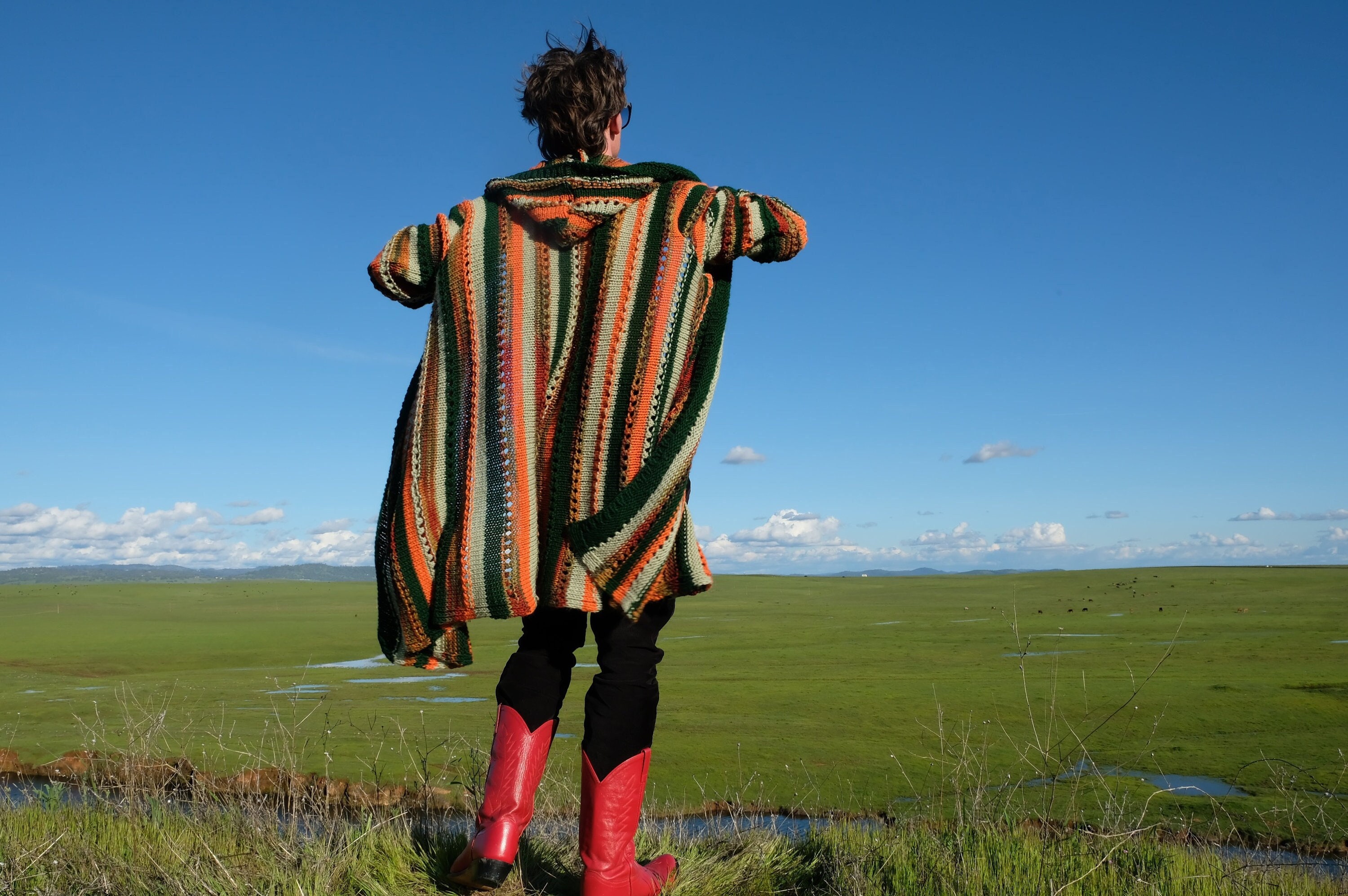 Knit Sweater Robe Shades of Green and Rust XL