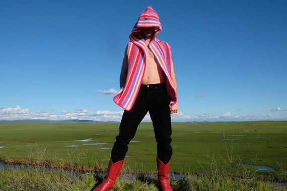 Crochet Vest Shades of Red and Purple Hoodie L