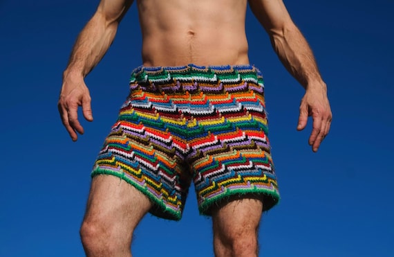 Crochet Board Shorts Rainbow Stripe L
