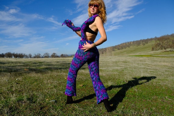 Crochet Pants and Scarf Combo Variegated Forest Purple Flares S