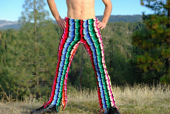 Crochet Pants Rainbow Stripes on Black M New Rare!!