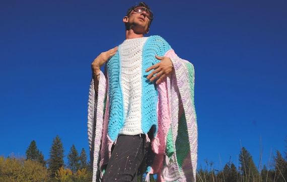 Knit Poncho Pastel Panels L