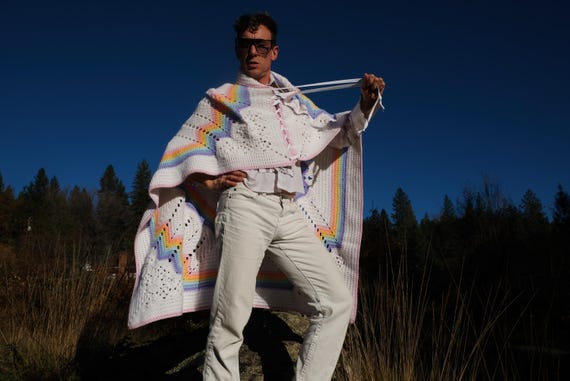 Crochet Cape White and Neon Pastel Galactic Shoulders