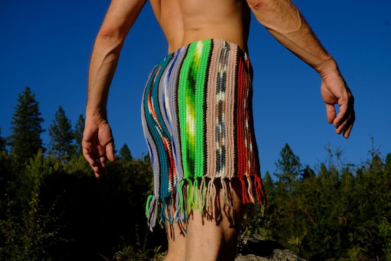 Crochet Booty Shorts Southwest Stripe Fringe L