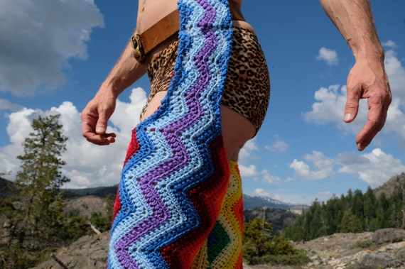 Crochet Chaps Rainbow ZigZag Skin Tight S