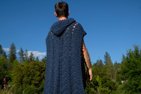 Crochet Poncho Steel Blue Hoodie M Any Size