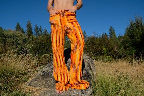 Knit Pants Orange Flame Interference Stripe and Pockets 100% Wool XL