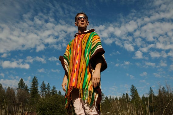 Crochet Poncho Hoodie Variegated Southwest Stripes L