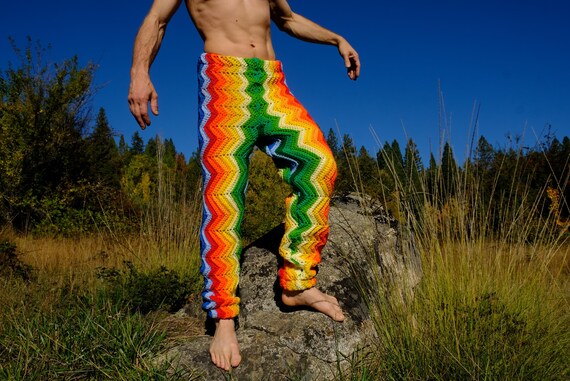 Crochet Pants Rainbow Stripes Comfy XL