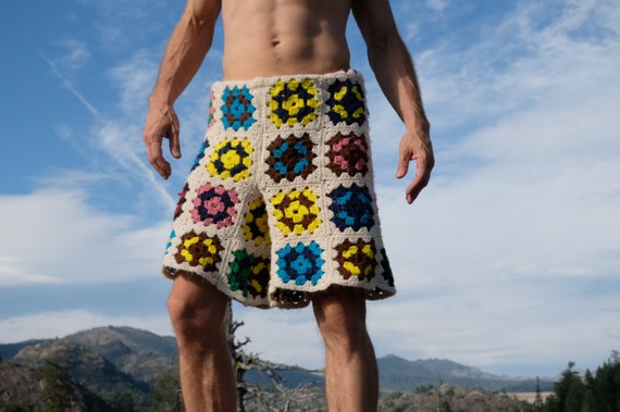 Mens yellow cheap crochet shorts