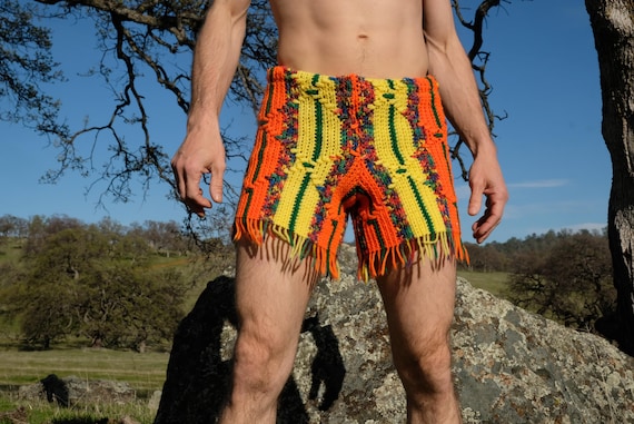 Crochet Shorts Orange and Yellow Stripe M