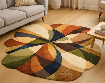 Hand Tufted Modern Abstract Wool Area Rug Large Colorful Living Room Carpet