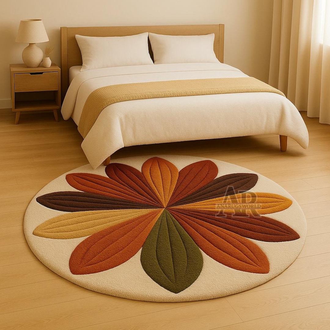 Hand Tufted Wool Rug Round Floral Carpet for Bedroom Living Room Modern ...