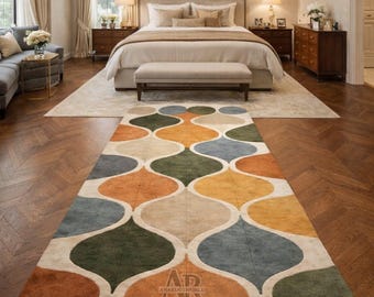 Hand Tufted Wool Area Rug Modern Geometric Runner Carpet Colorful Bedroom Living Room Decor