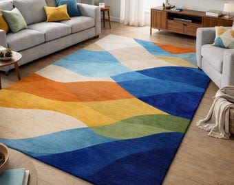 Hand Tufted Wool Area Rug Modern Abstract Geometric Living Room Carpet Large