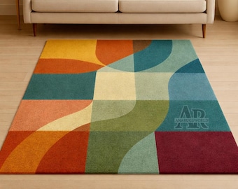 Hand Tufted Wool Area Rug Modern Abstract Geometric Colorful Living Room Carpet