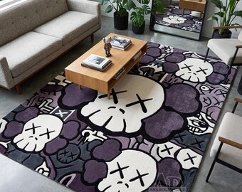 Hand Tufted Wool Rug, Purple Skull Area Rug, Modern Graphic Statement Living Room Decor