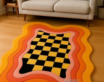 Alfombra retro ondulada a cuadros, tejida a mano, estilo moderno y original, ideal para decorar la sala de estar.