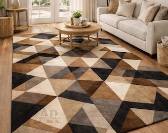 Hand Tufted Wool Geometric Triangle Rug Modern Abstract Living Room Area Carpet Decor