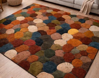 Hand Tufted Wool Area Rug Modern Abstract Colorful Living Room Carpet
