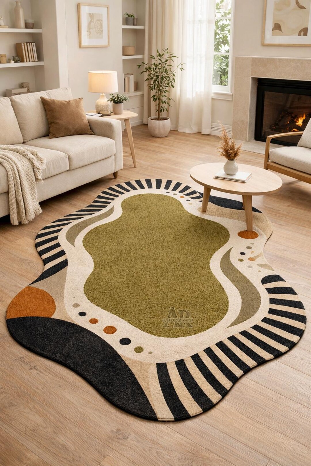 Hand Tufted Wool Abstract Area Rug Modern Organic Shape Living Room ...