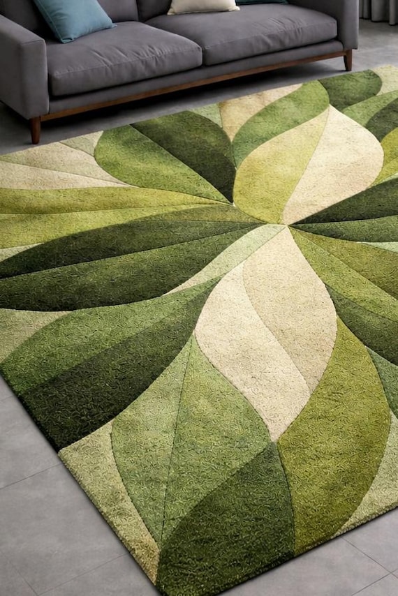 Hand getuftet Grünes Blatt Teppich Moderne Teppich Wolle Wohnzimmer Botanischer Teppich