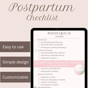 Postpartum Checklist Template | New Mom Recovery Planner | Printable Maternity Care List | Hospital to Home Essentials | Soft Beginnings