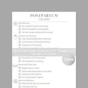 Postpartum Checklist Template | New Mom Recovery Planner | Printable Maternity Care List | Hospital to Home Essentials | Soft Beginnings