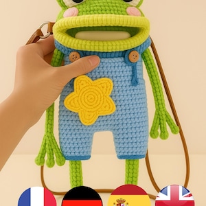 Frog Bag Crochet Pattern PDF – Cute Amigurumi Purse Tutorial – Multilingual: English, Español, Deutsch, Français – Instant Download