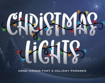 Christmas Lights Font, Handrawn Font with cute Holiday Words | Digital Download|