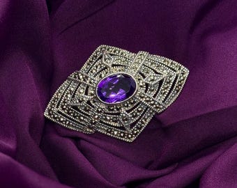 925er Silber-Markasit-Brosche: Art Deco-Purpur-Amethyst-Pin