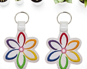 Set of 2 Rainbow Flower Keychains | Handmade LGBTQ Pride Bag Charm Accessory