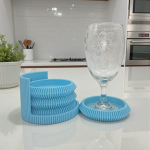 Stackable Coaster Set with Holder | 3D Printed Drink Coasters | Modern Minimalist Table Coasters | Coffee Mug & Wine Glass Coasters