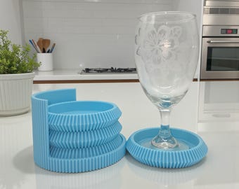 3D Printed Stackable Coaster Set with Holder | Modern Minimalist Drink Coasters