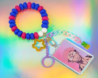Llavero de muñeca con dijes y foto del anime Jujutsu Kaisen Ryomen Sukuna – Cuentas de silicona