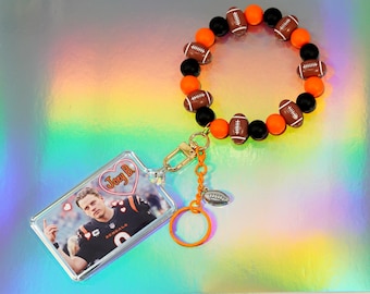 Llavero de pulsera con dijes y foto del jugador de fútbol americano Joe Burrow de los Bengals – Cuentas de silicona