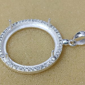 925 Solid Sterling Silver CZ Blank Bezel Holder Coin Handmade Connector Blank Bezel trays pendant Nickel Free Bezel Coin Connector Gift her