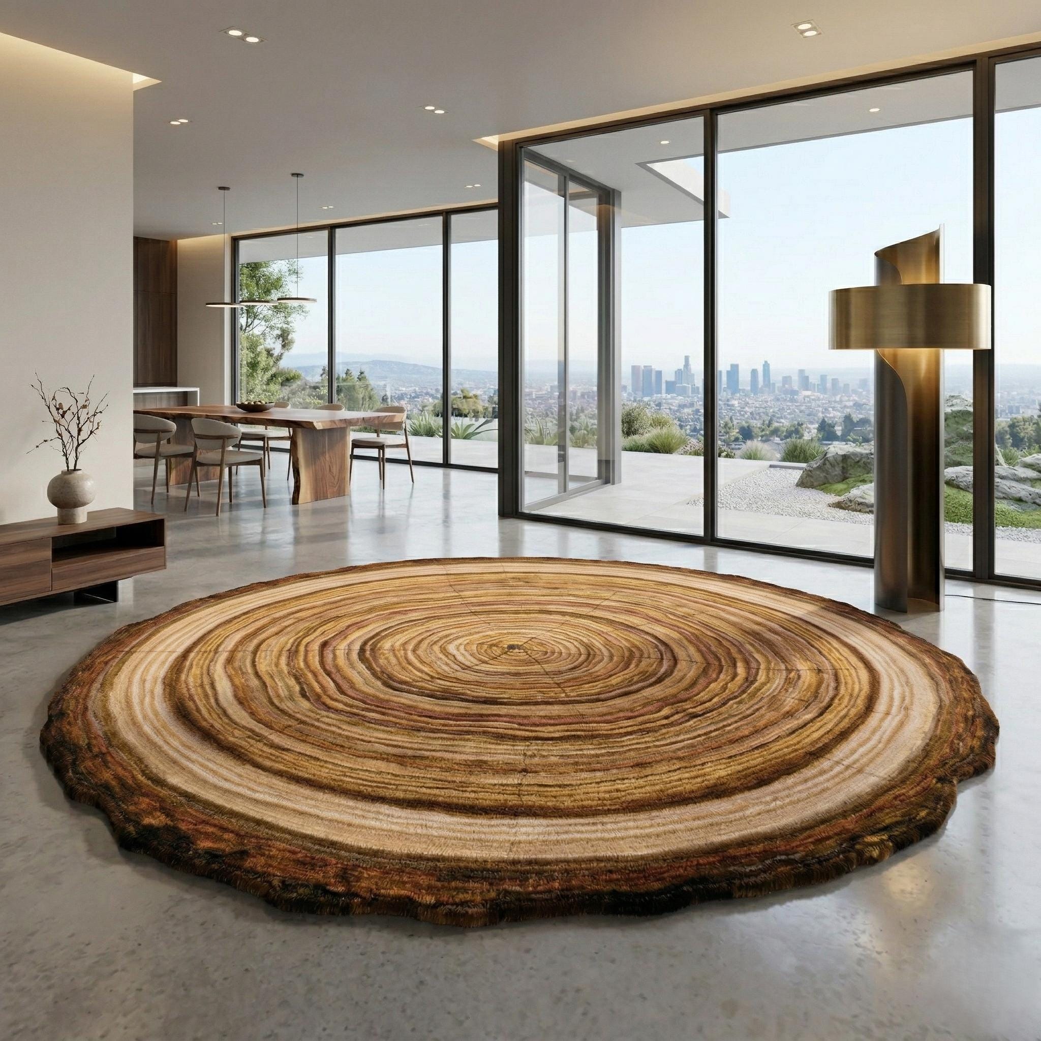 Hand Tufted Wool Rug, Round Tree Ring Area Rug, Modern Nature Inspired ...