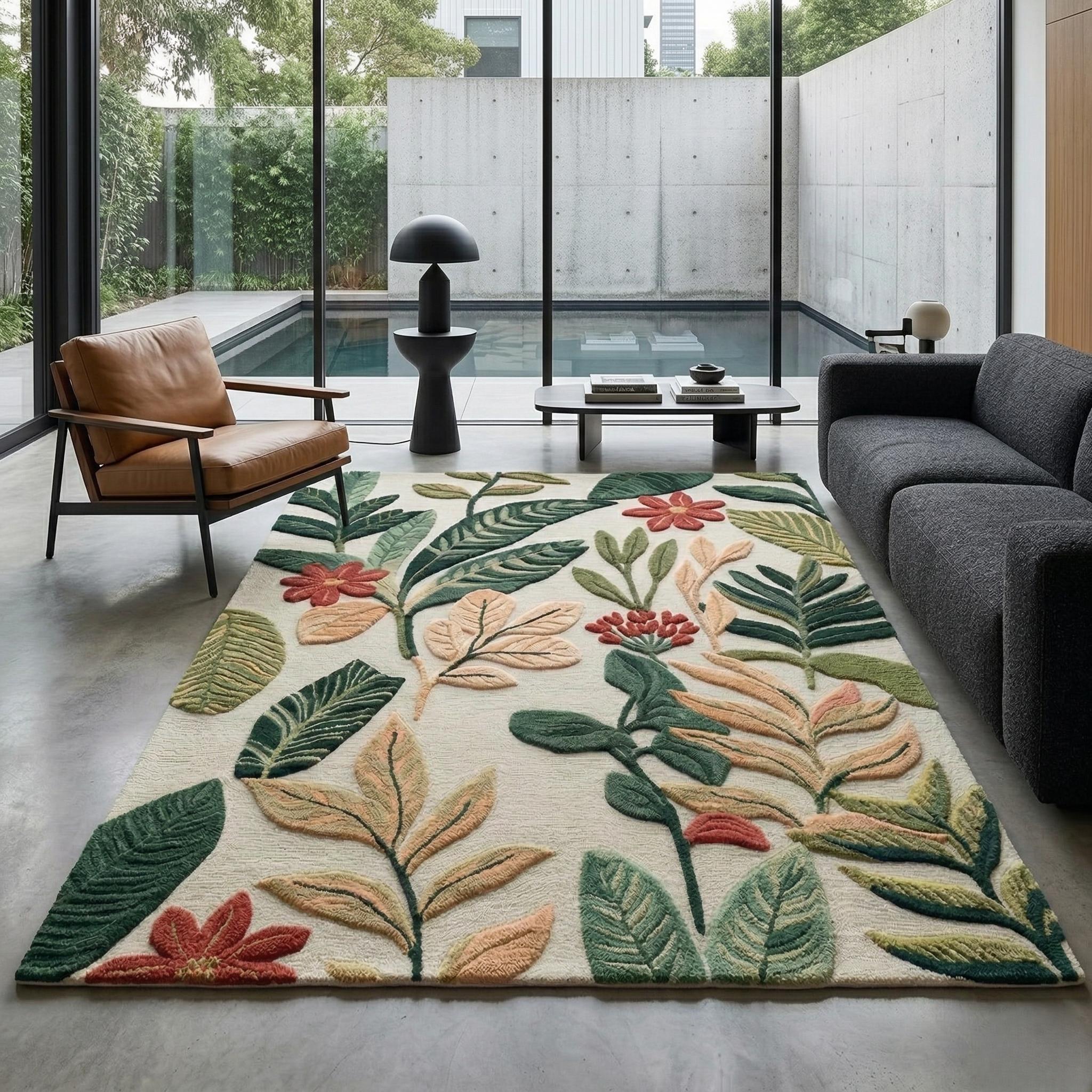 Neutral Tufted Rug Pattern Hand-tufted Wool Rug, Modern Geometric and Minimalist Color Block Area ...