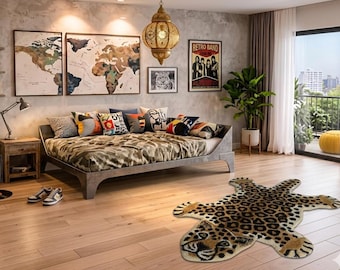 Hand-Tufted Leopard Rug, Luxury Animal Shaped Area Rug for Living Room, Minimalist Wool Carpet