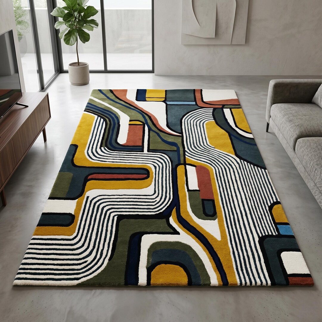 Carter Rugs Geometric Hand-tufted Wool Rug - Abstract Geometric Area Rug, Mid Century Modern ...