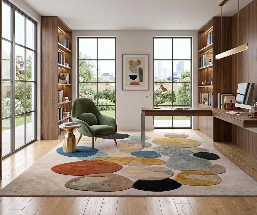 Hand Tufted Wool Rug, Colorful Abstract Organic Shape Area Carpet ...