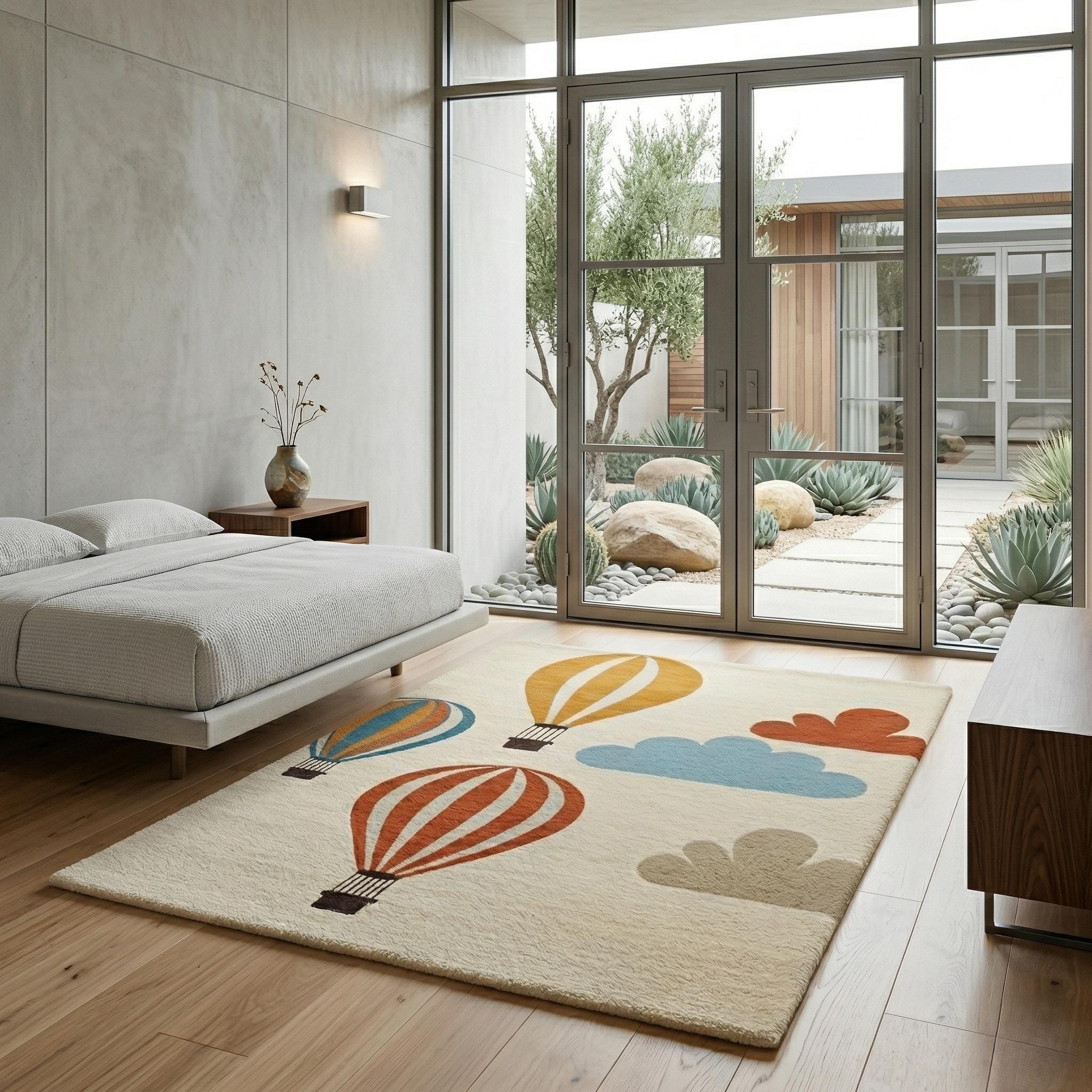 Hand Tufted Hot Air Balloon Rug, Whimsical Nursery Decor, Scandi Kids ...