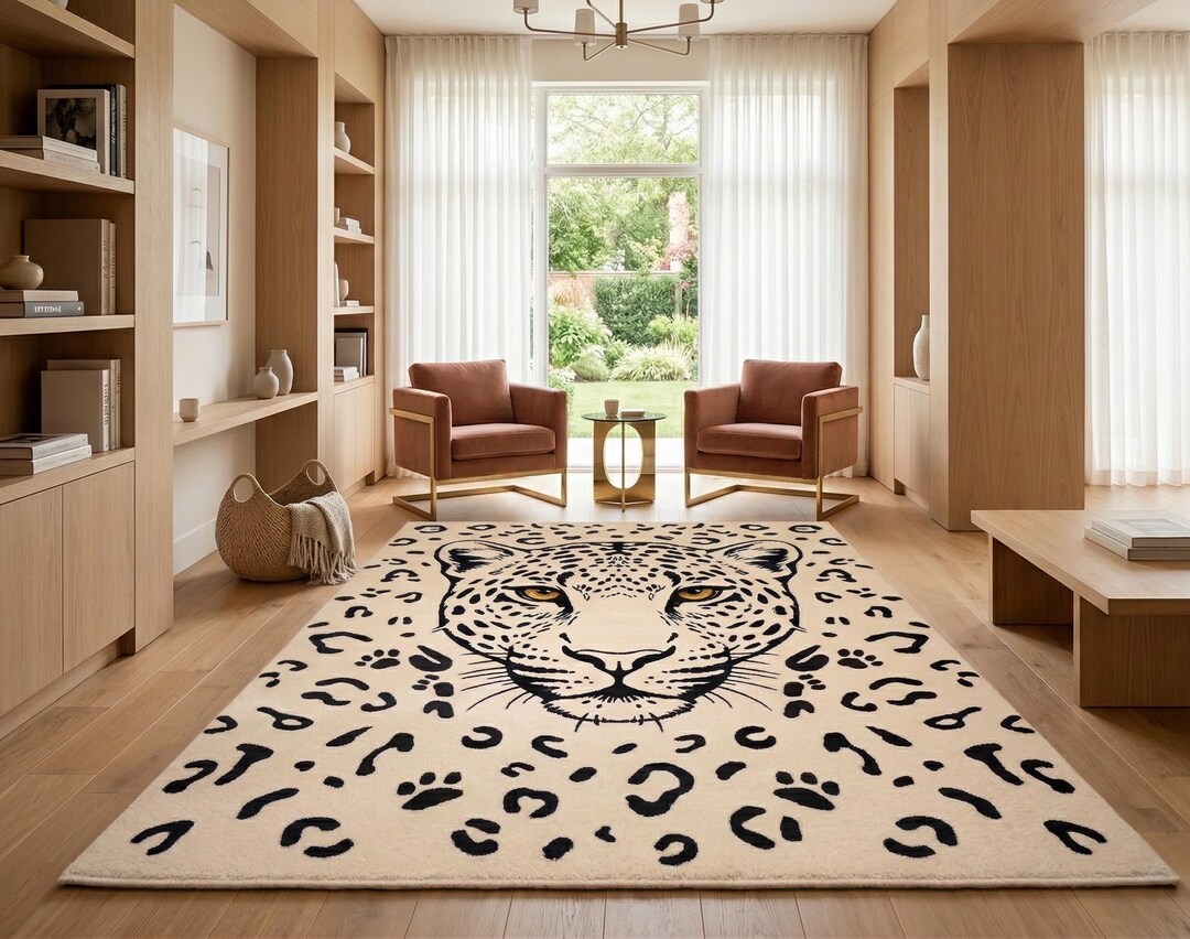Leopard Print Texture Rug Hand Tufted Wool Leopard Rug, Modern Safari Animal Print Area Rug ...