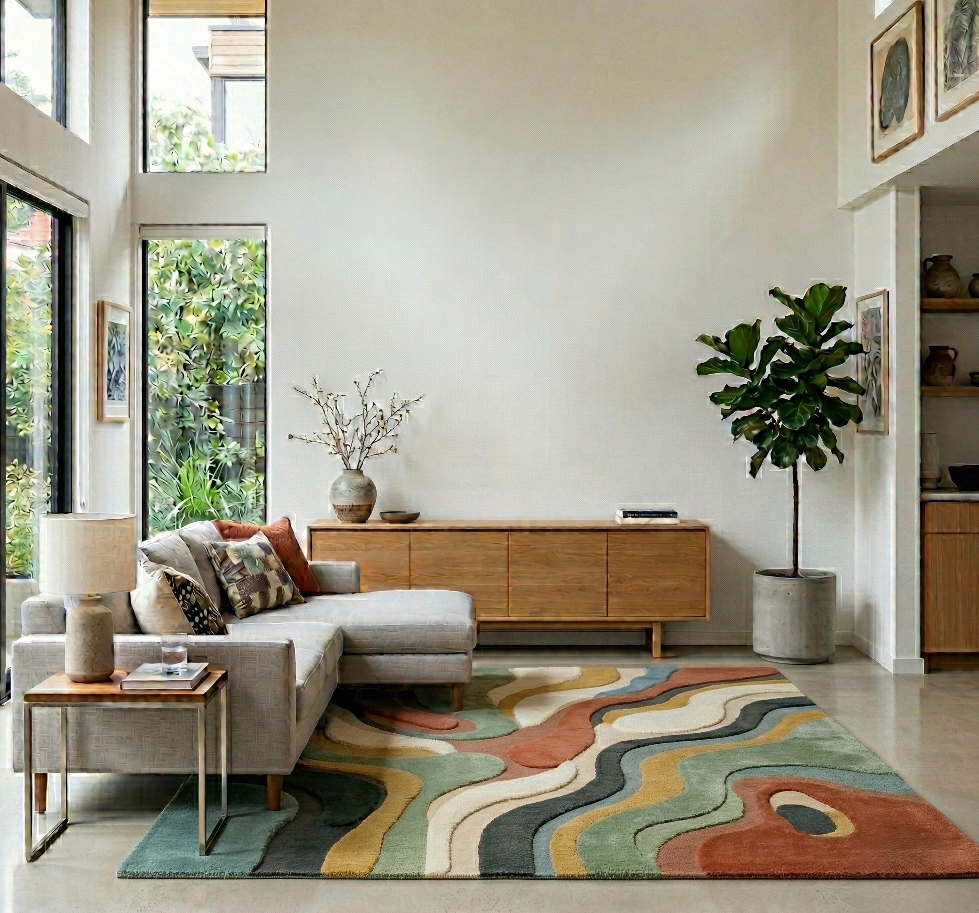 Handmade Abstract Wave 3D Tufted Rug | Mid-century Modern Topographic ...