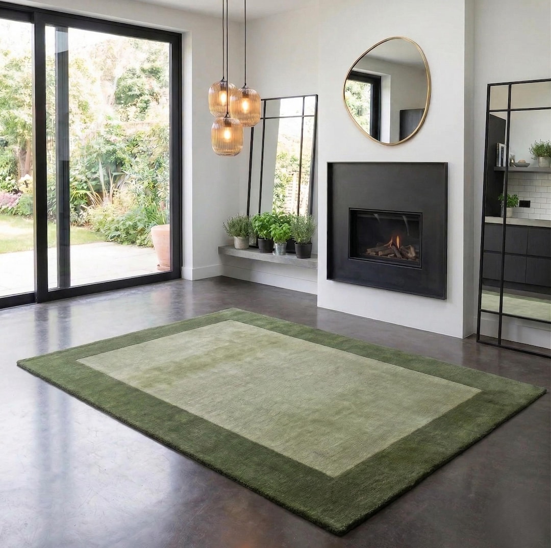 Wool Rug Bordered Design Hand Tufted Wool Rug, Modern Minimalist Border Design, Available in ...